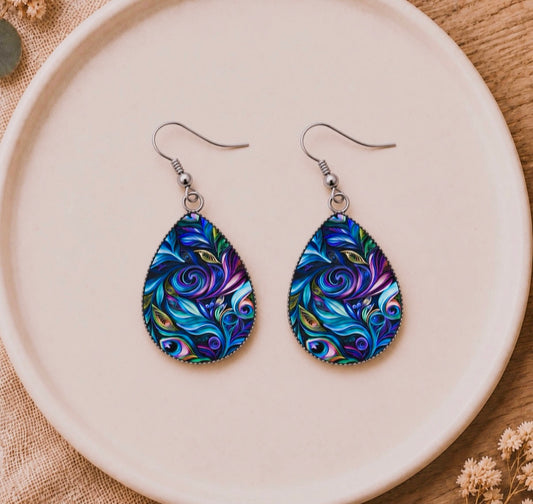 Midnight Feather Teardrop Earrings