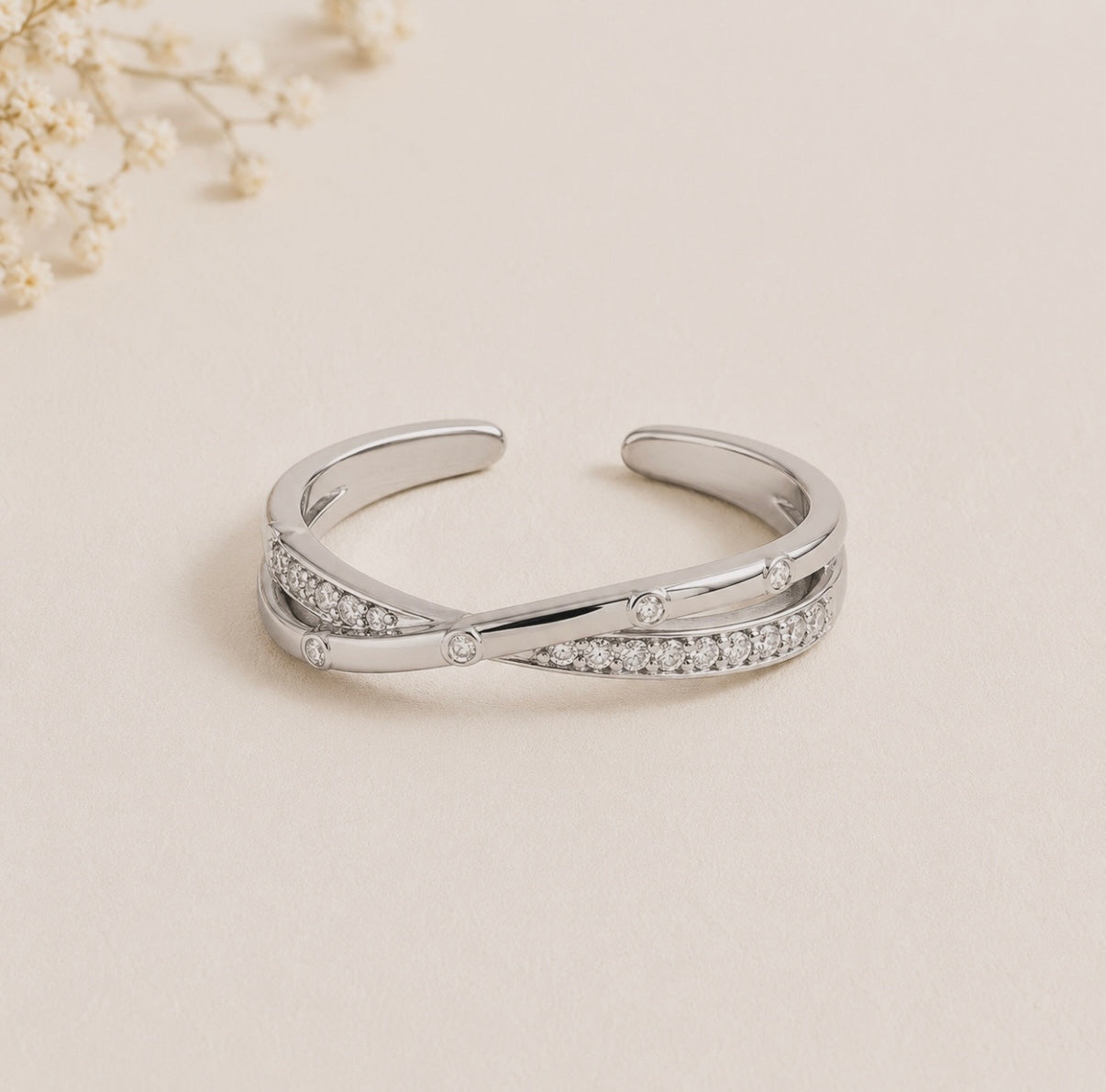Elegant Silver Crisscross Adjustable Ring