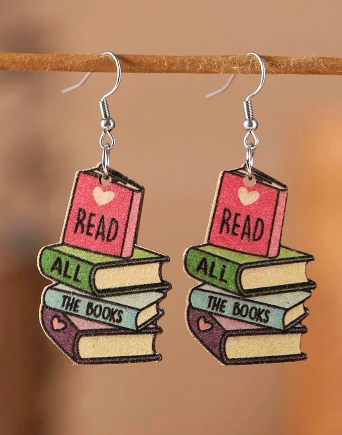 Wooden "Read All The Books" Drop Earrings