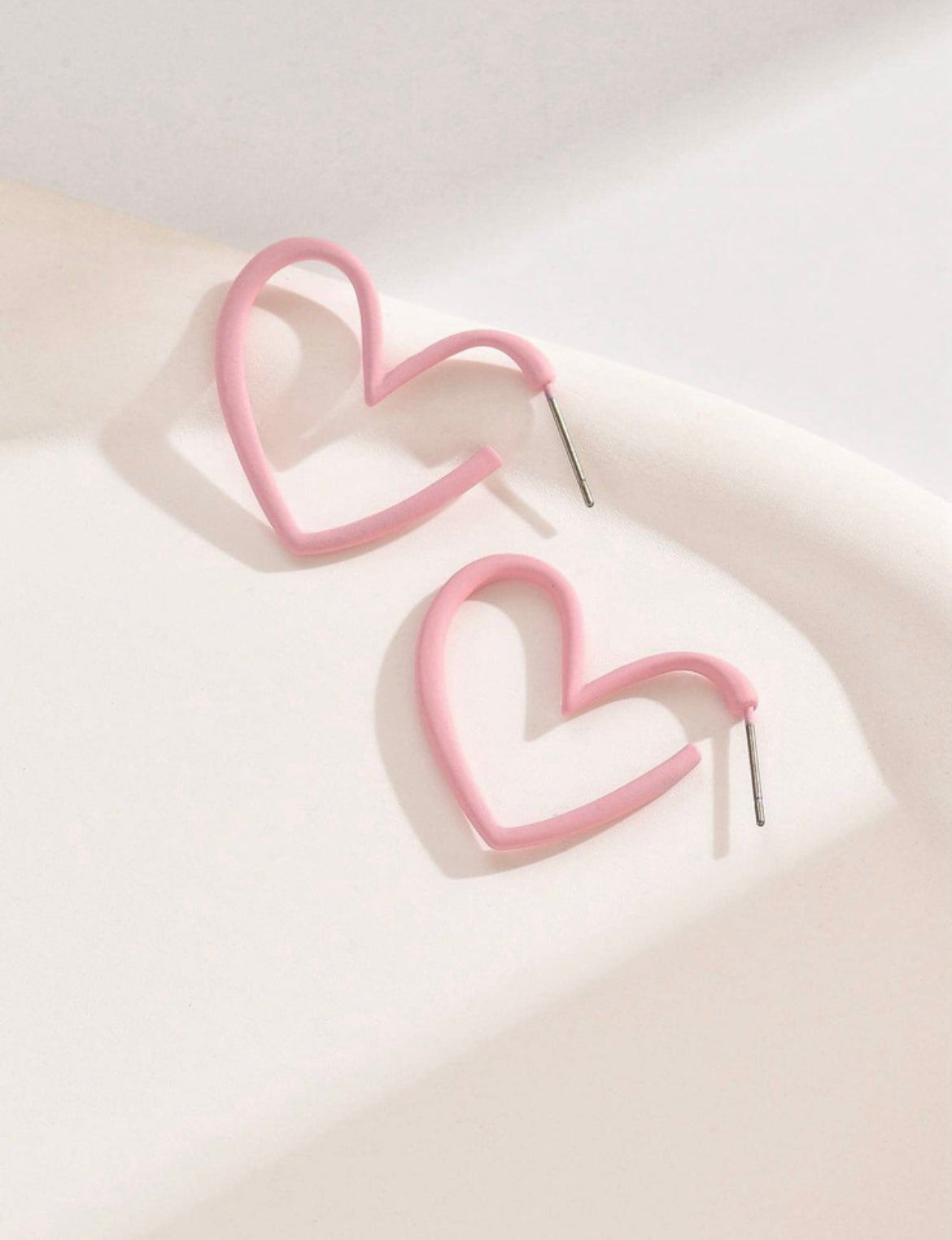 Light Pink Heart Shaped Hoop Earrings