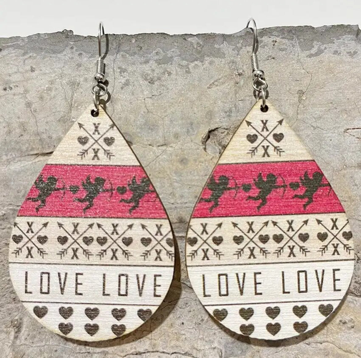 Vintage Wooden Valentine's Day Drop Earrings