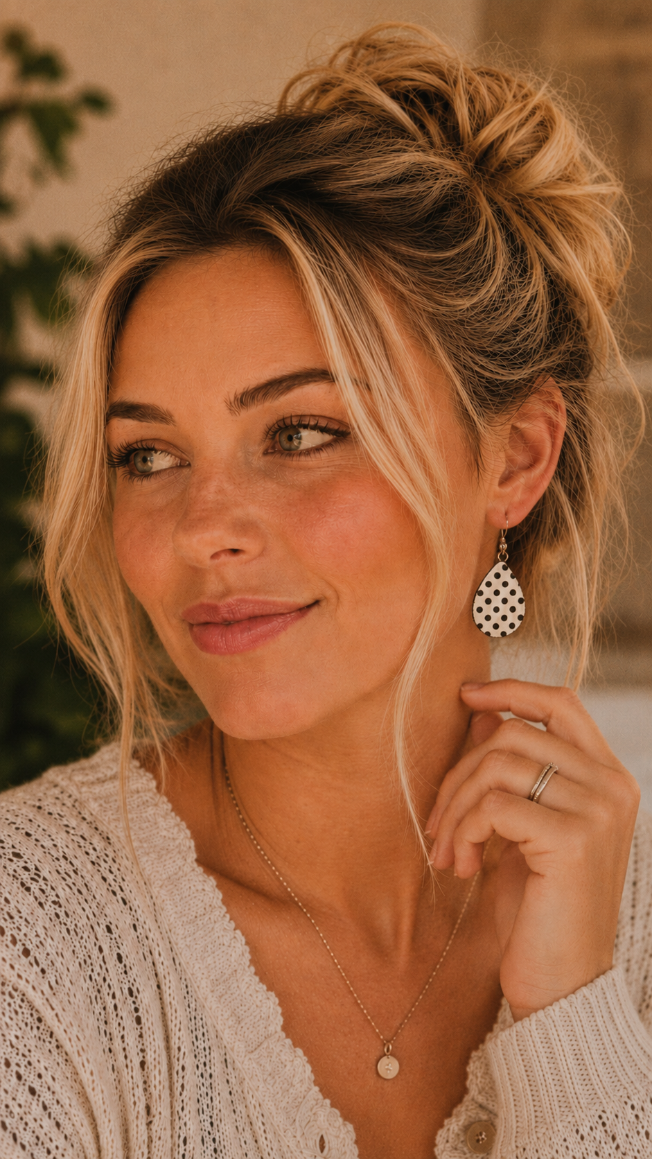 Classic White with Black Polka Dot Teardrop Earrings
