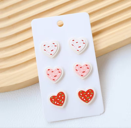 Set of 3 Sugar Cookie Heart Earrings