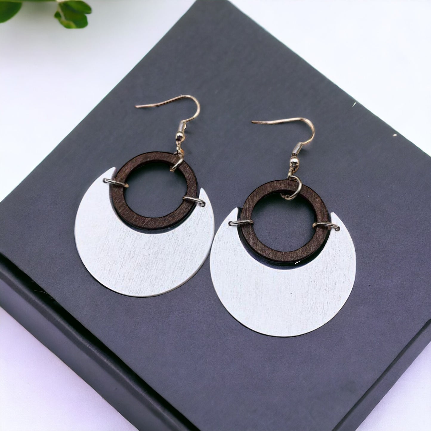 Beautiful Round Black and White Wooden Earrings