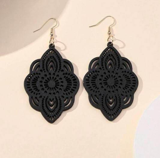 Black Bohemian Hollow Out Drop Earrings