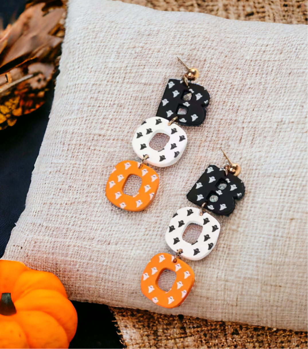 "BOO" Halloween Stud Drop Earrings