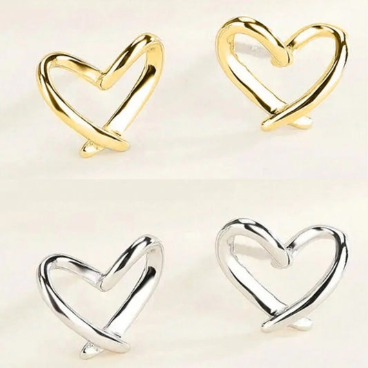 Beautiful Silver or Gold Twisted Heart Stud Earrings