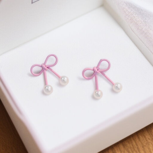 Beautiful Light Pink Bowknot Stud Earrings