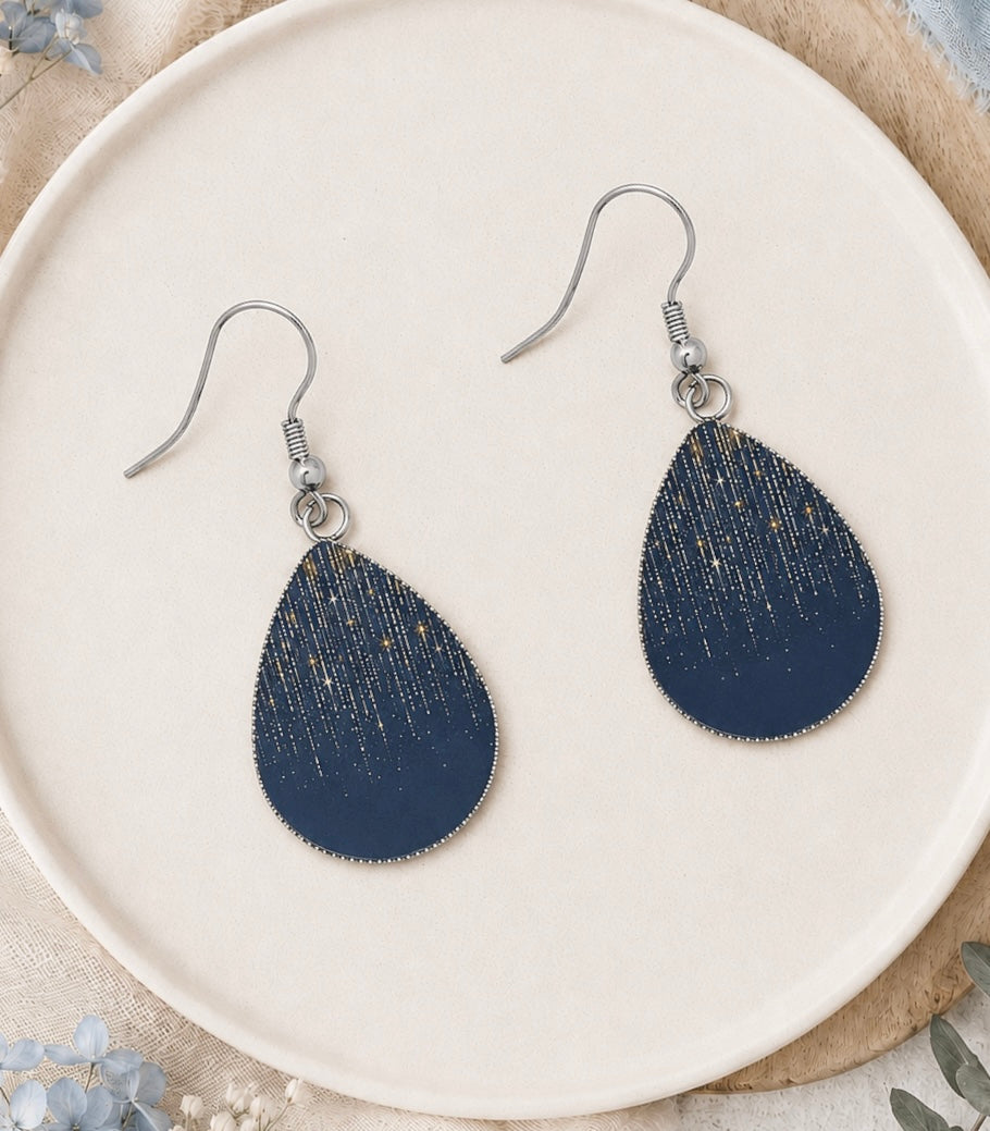Beautiful Navy Blue and Gold Teardrop Earrings