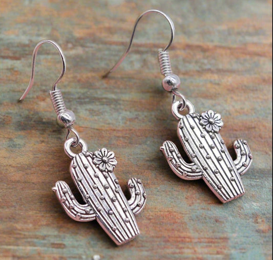Silver Cactus Shaped Earrings