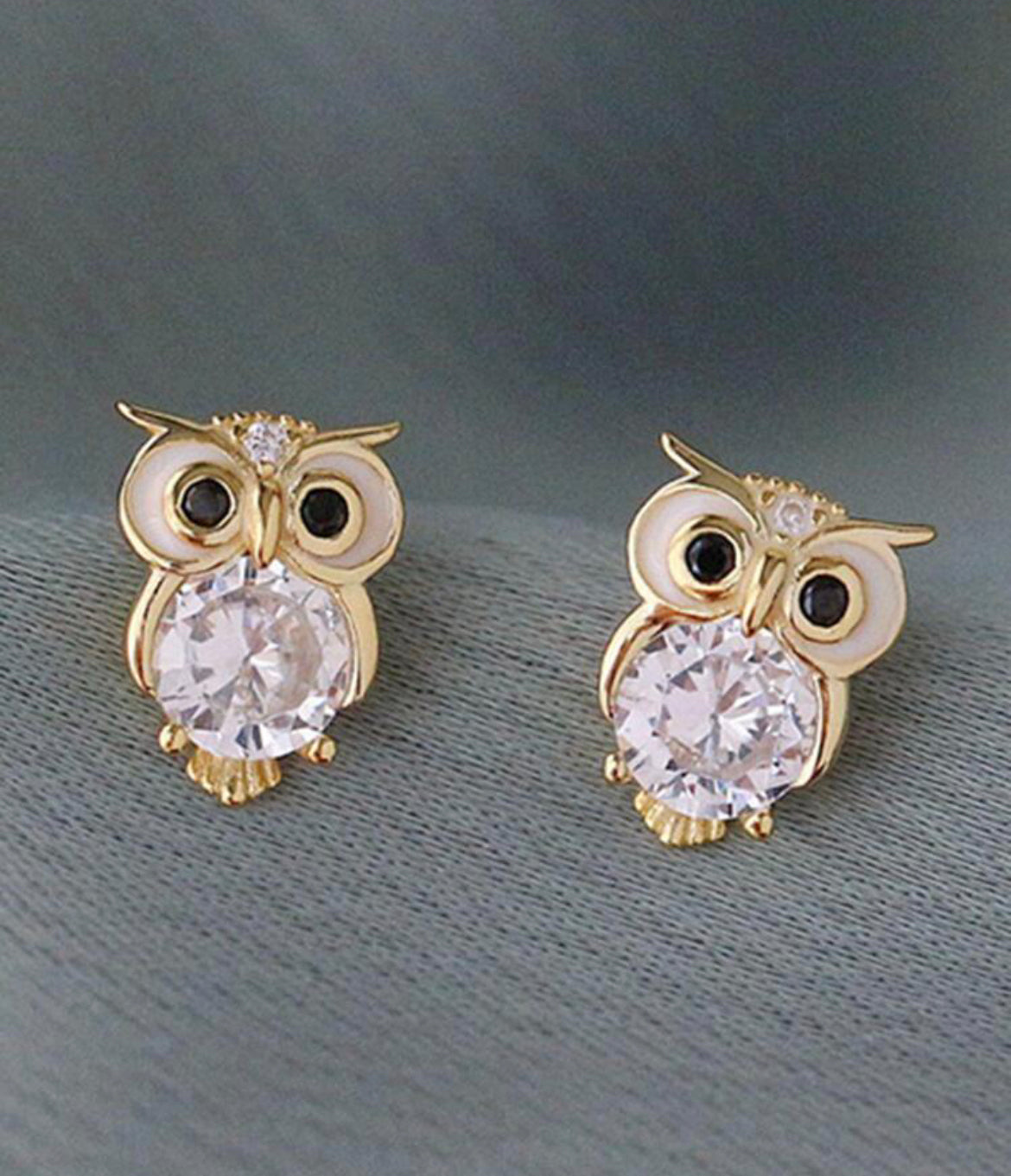 Gold and Rhinestone Owl Studs