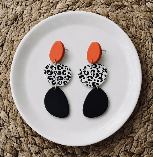 Orange & Leopard Color Block Earrings