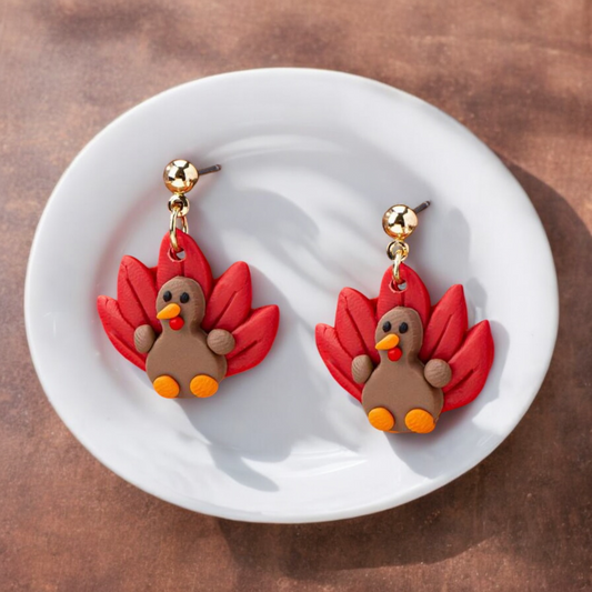 Adorable Polymer Clay Turkey Stud Drop Earrings