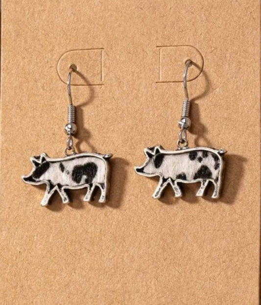 Adorable Black and White Pig Earrings