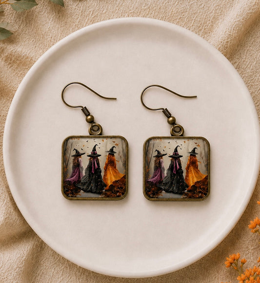 Vintage Three Witches Dangle Earrings