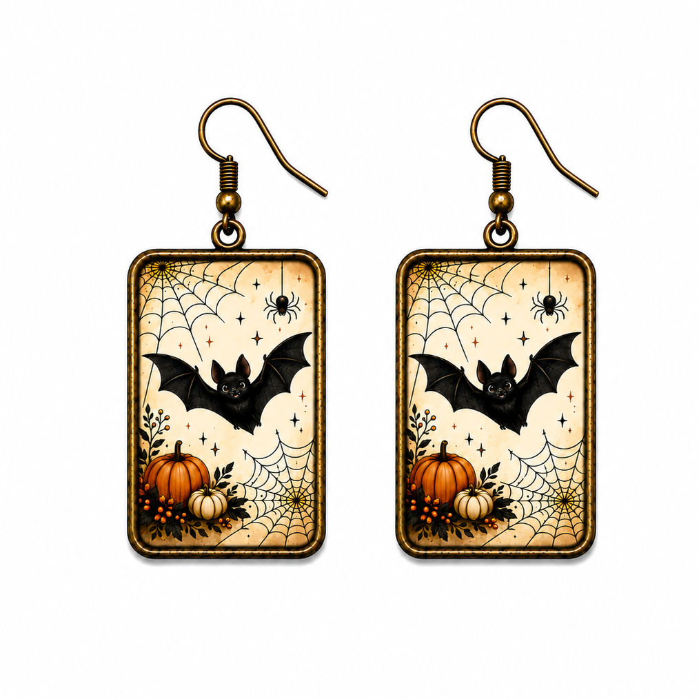 Vintage Halloween Bat & Pumpkin Earrings
