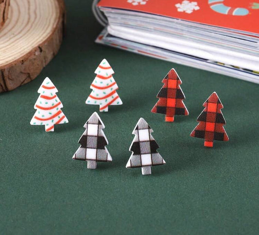 Set of 3 Christmas Tree Stud Earrings