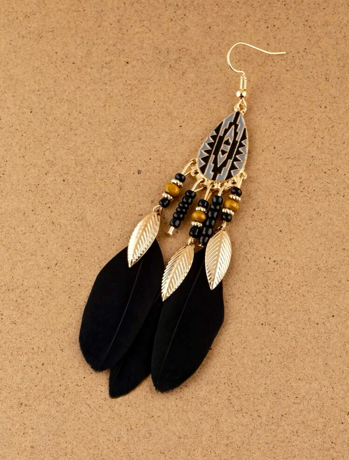 Black Feather Tassel Earrings