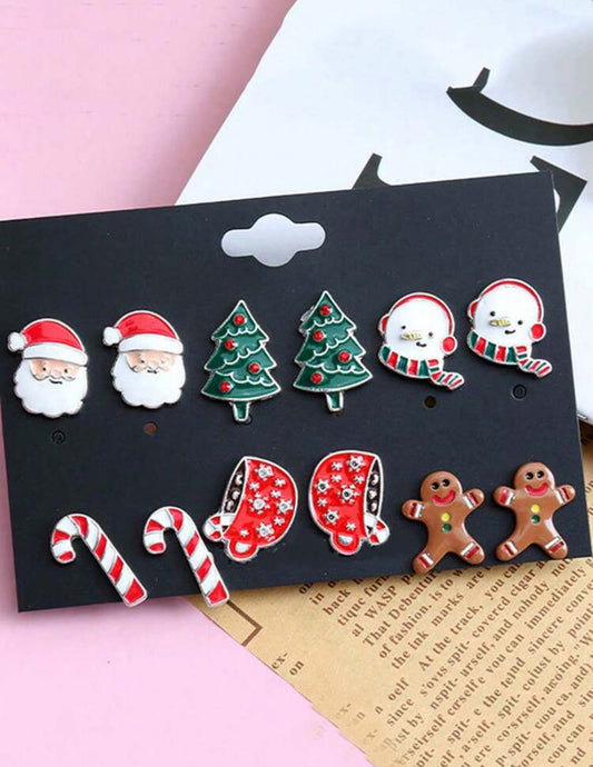 Set of 6 Pairs of Christmas Studs