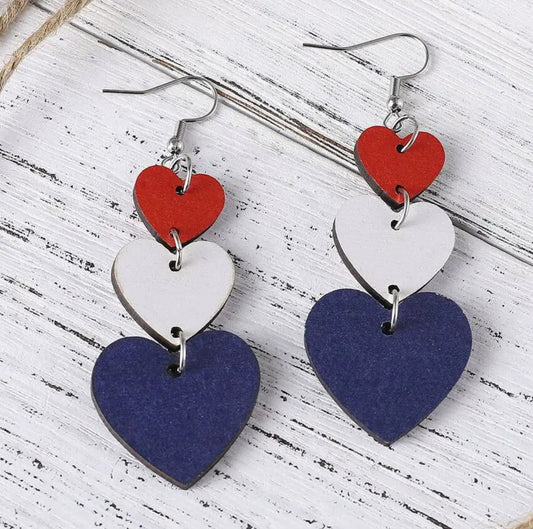 Red, White, and Blue Heart Drop Earrings