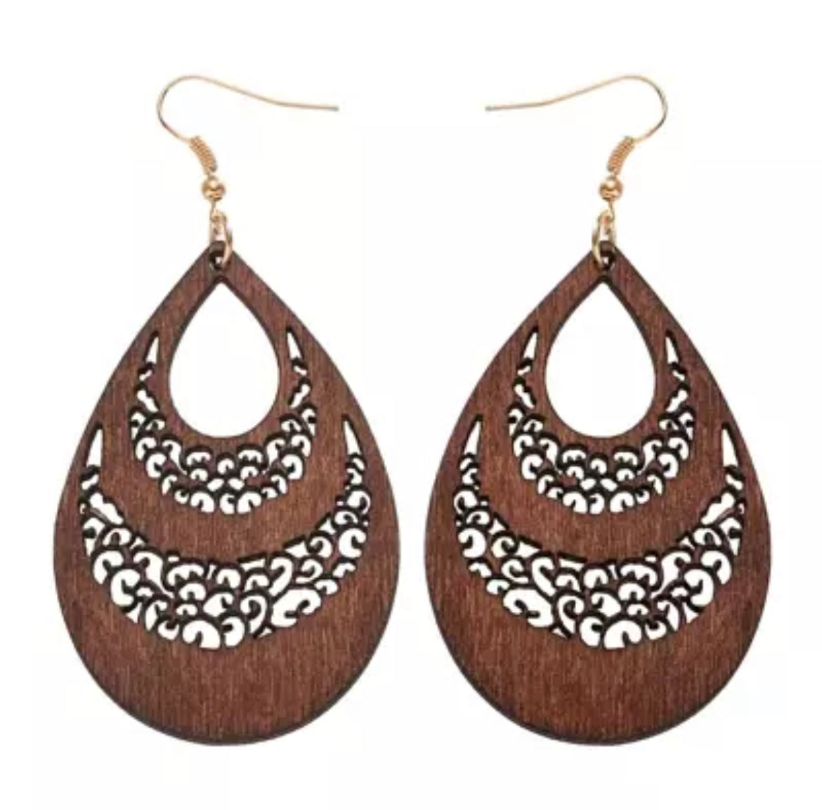 Hollow Brown or Green Wooden Geometric Drop Earrings