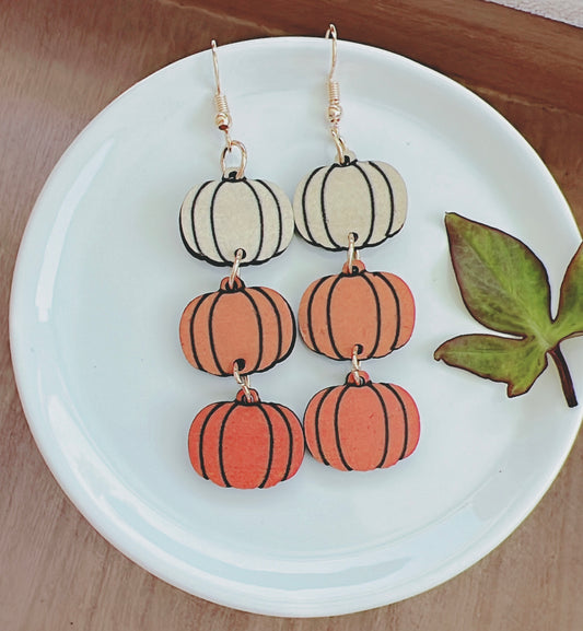 Wooden Pumpkin Drop Earrings