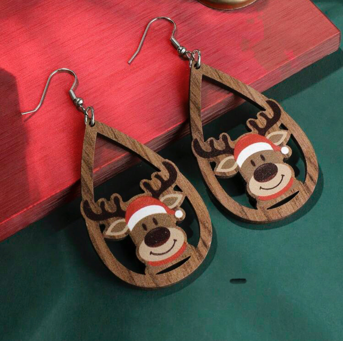 Adorable Wooden Reindeer Drop Earrings