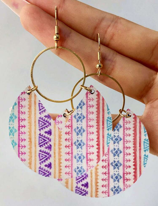 Multicolor Bohemian Style Wooden Round Drop Earrings