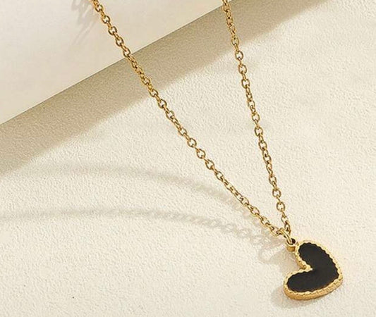 Midnight Heart Black Enamel Necklace