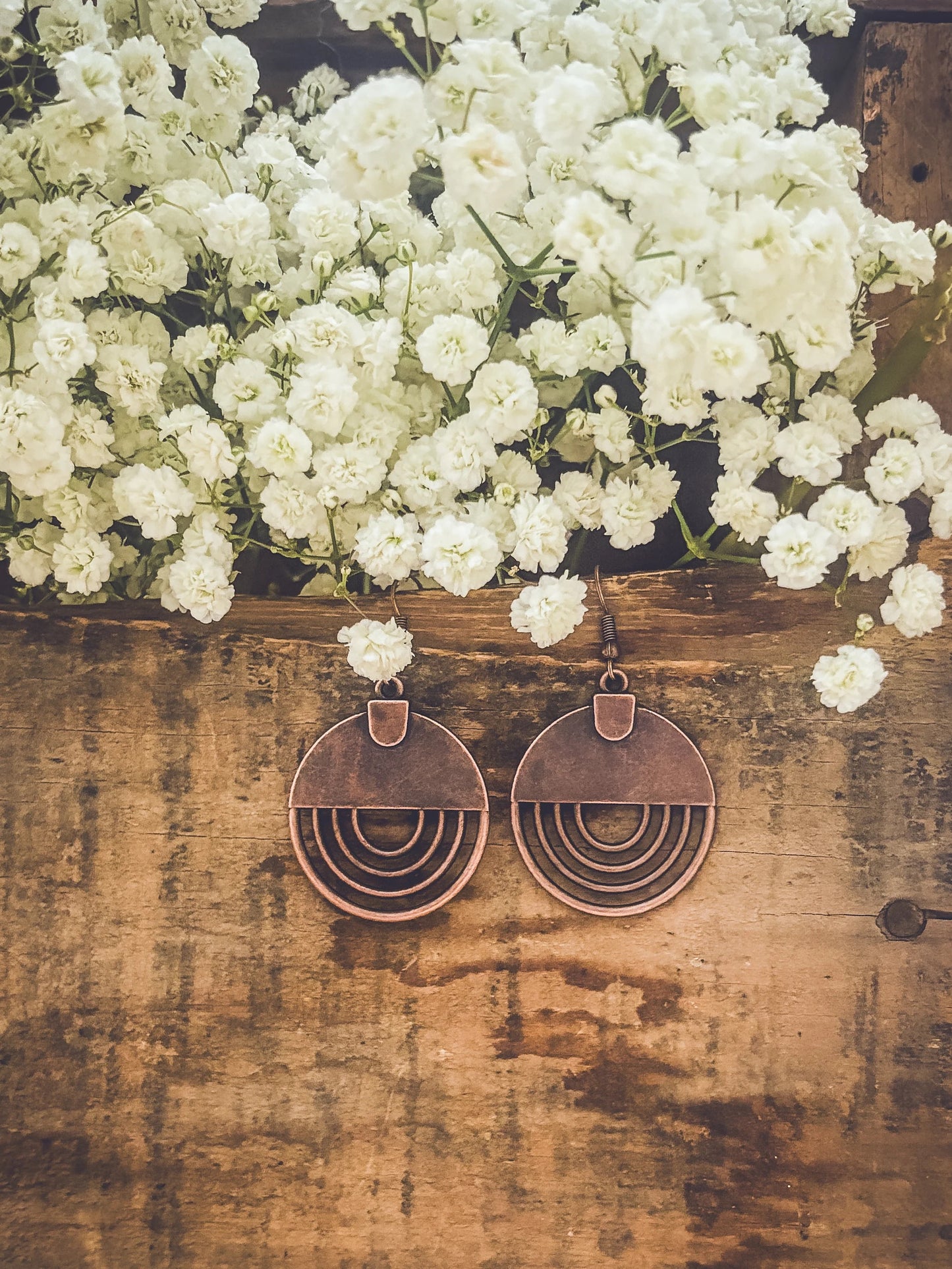 Bohemian Copper Round Drop Earrings
