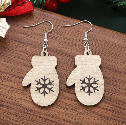 Wooden Mitten Drop Earrings