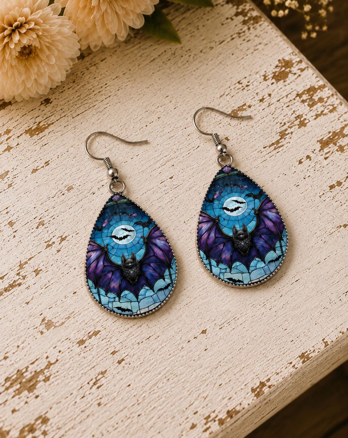 Midnight Bat Teardrop Earrings