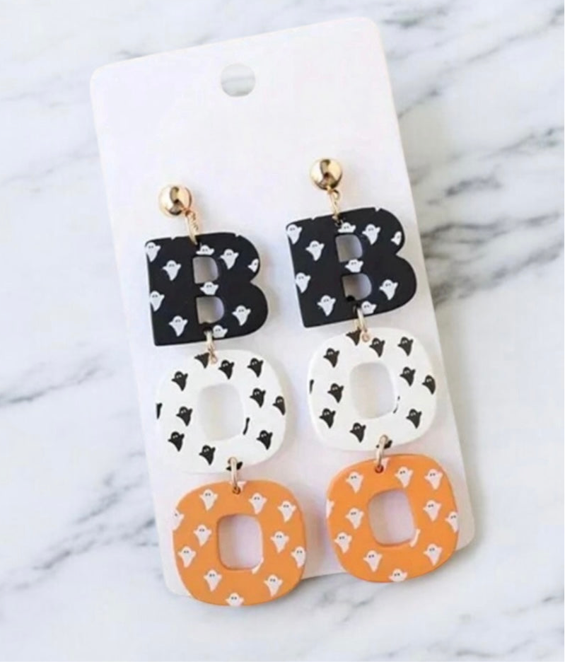 "BOO" Halloween Stud Drop Earrings