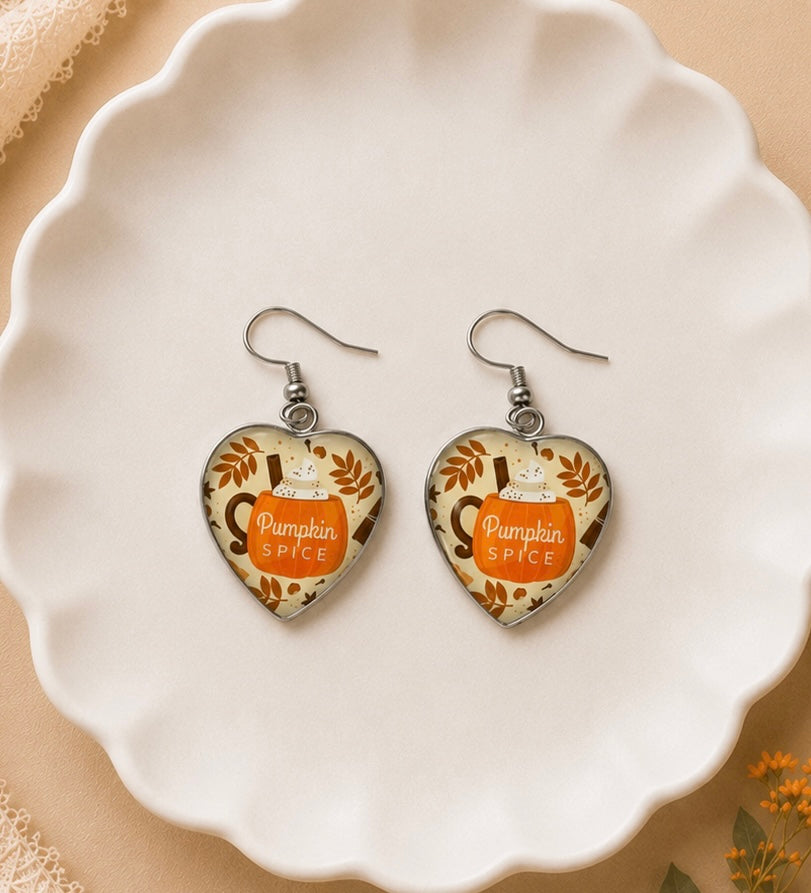 Pumpkin Spice Heart Dangle Earrings