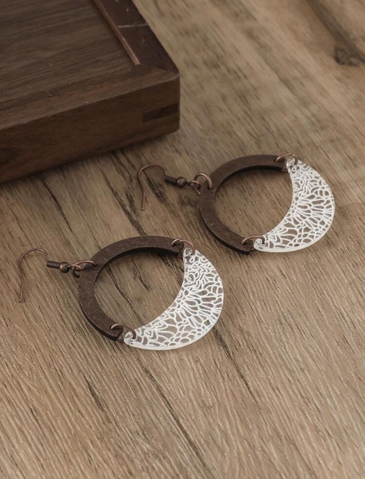 Boho Hollow Round Wooden and Acrylic Earrings
