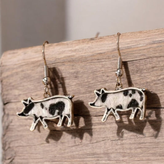 Adorable Black and White Pig Earrings