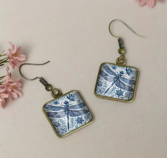 Vintage Blue Dragonfly Earrings