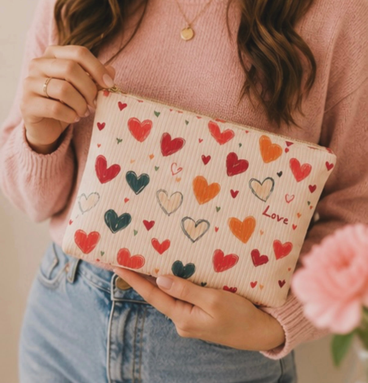 Multicolored Hearts Toiletry/Cosmetic Bag
