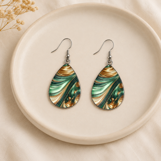 Vintage Multicolored Green and Brown Teardrop Earrings