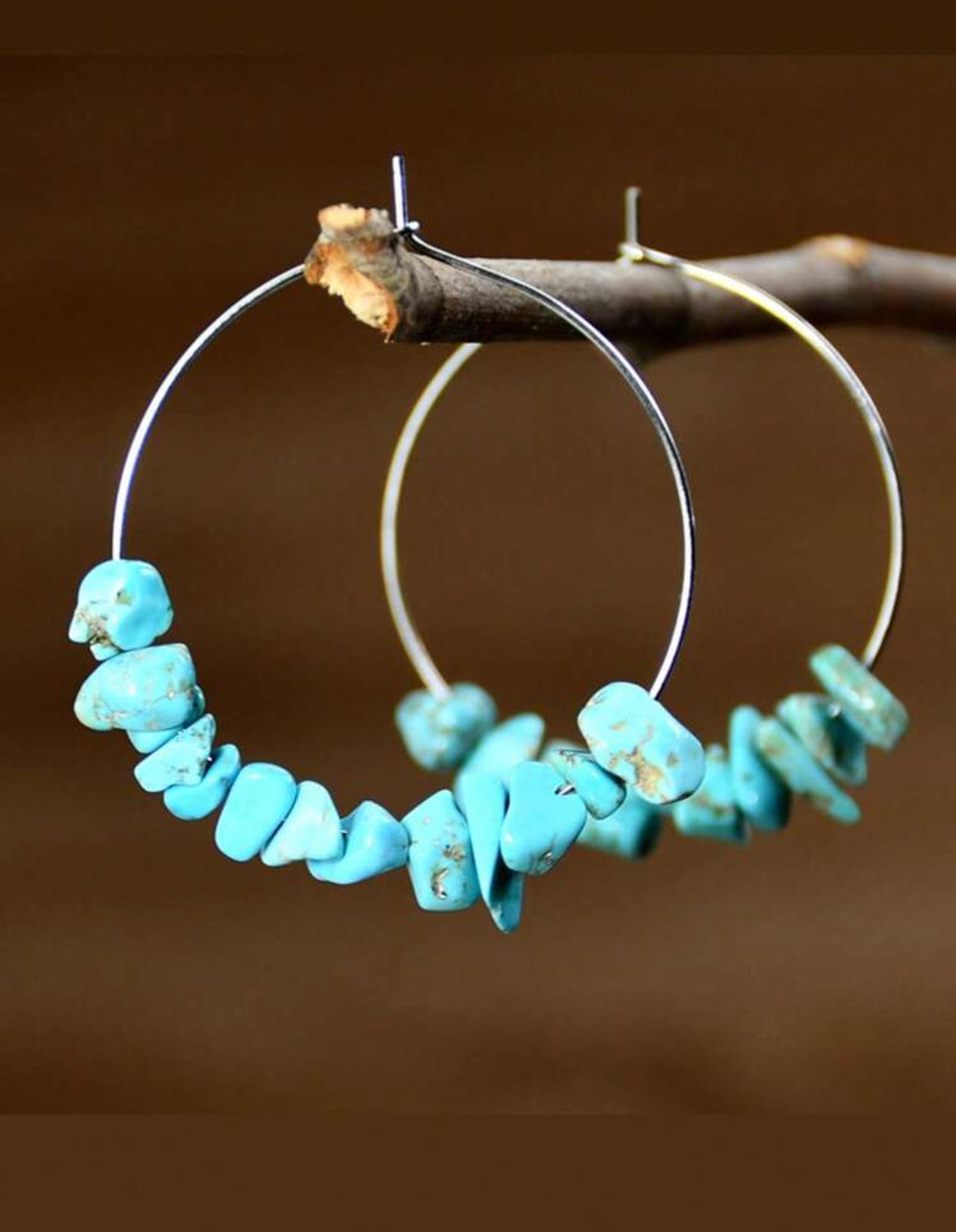 Beautiful Round Turquoise Stone Drop Earrings