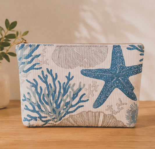 Blue Seashell and Star Fish Toiletry/Cosmetic Bag