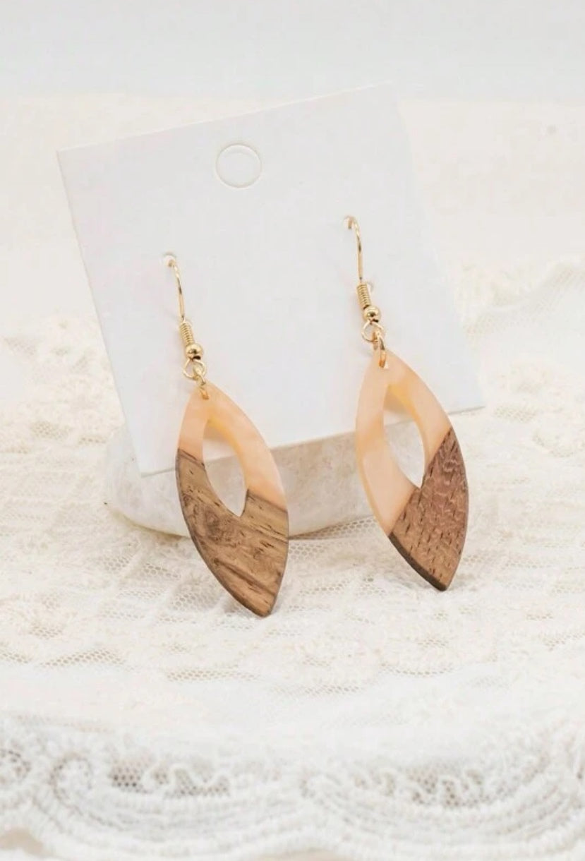 Beautiful Wood and Resin Oval Shaped Earrings