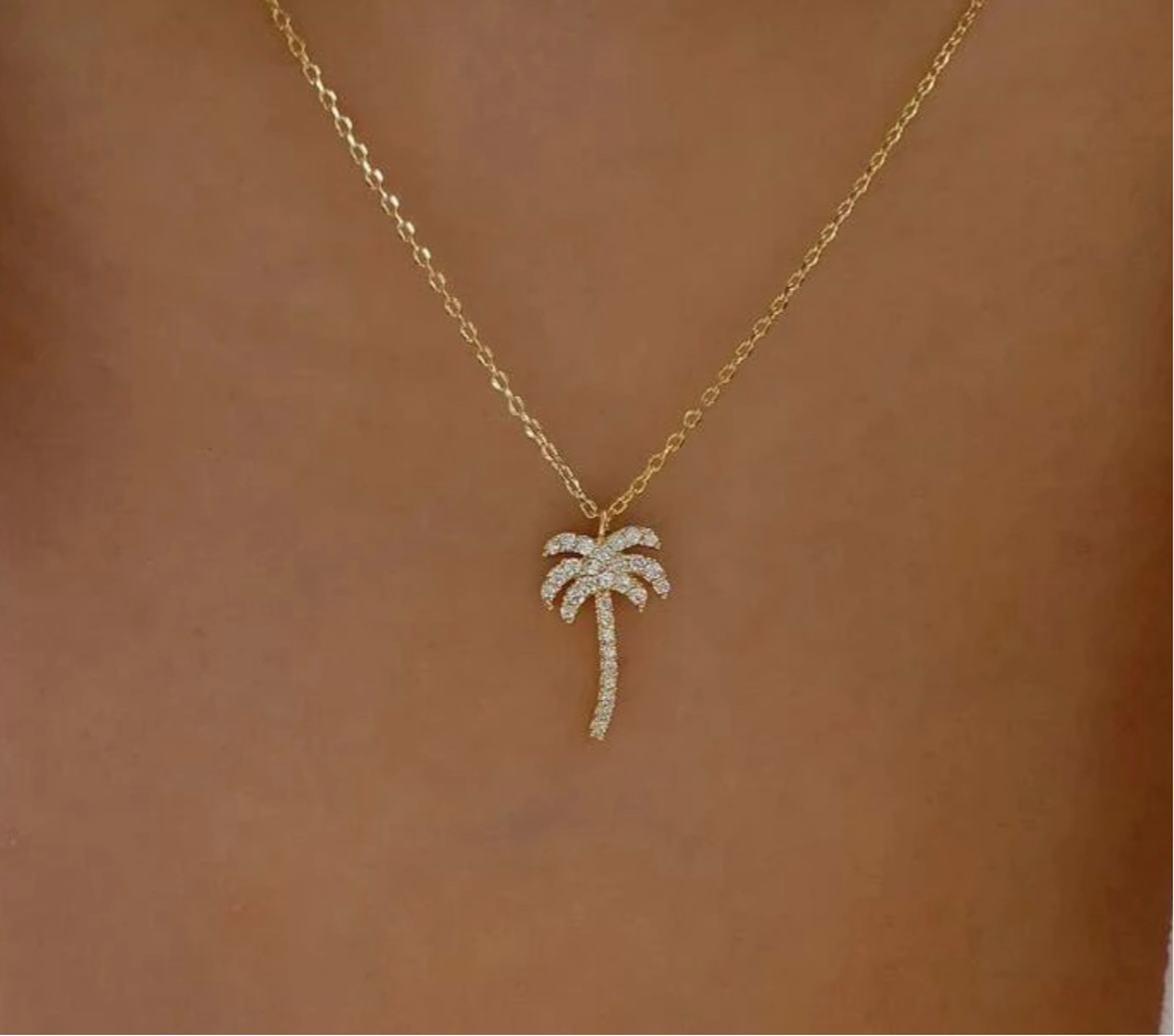 Beautiful Gold Rhinestone Palm Tree Necklace – Front Porch Sittin