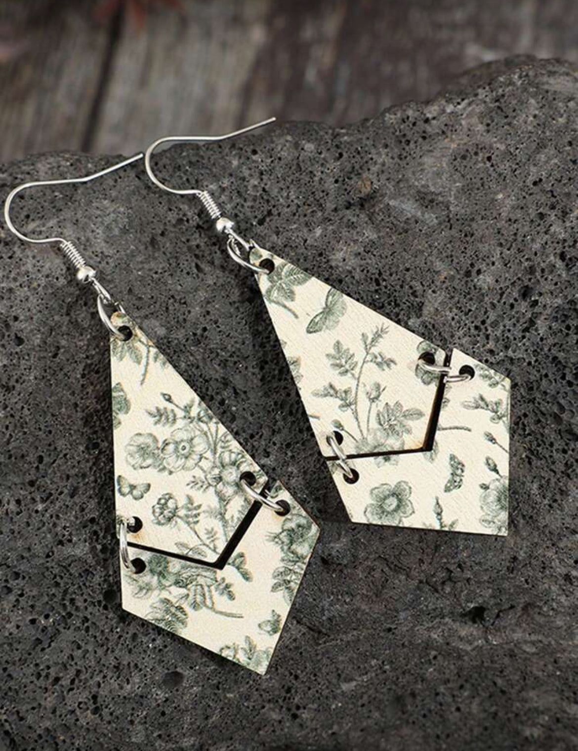 Beautiful Wooden Spliced Rhombus Earrings