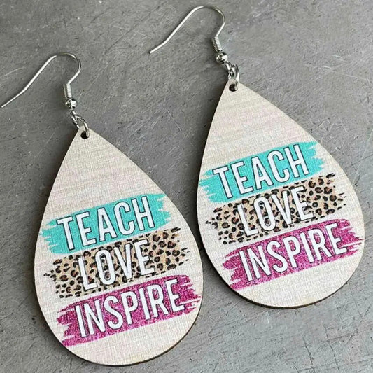 "Teach, Love, Inspire" Wooden Teacher Earrings