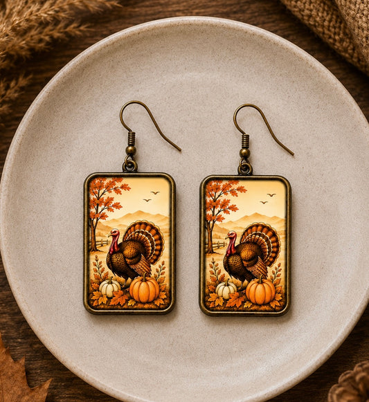 Autumn Turkey & Pumpkin Earrings