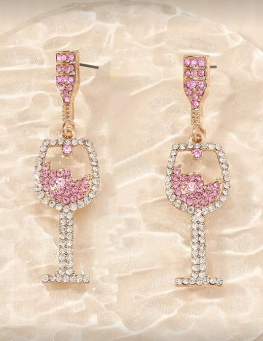 Beautiful Wine Glass Shaped Pink Rhinestone Earrings