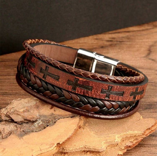 Men's Leather Layered Bracelet