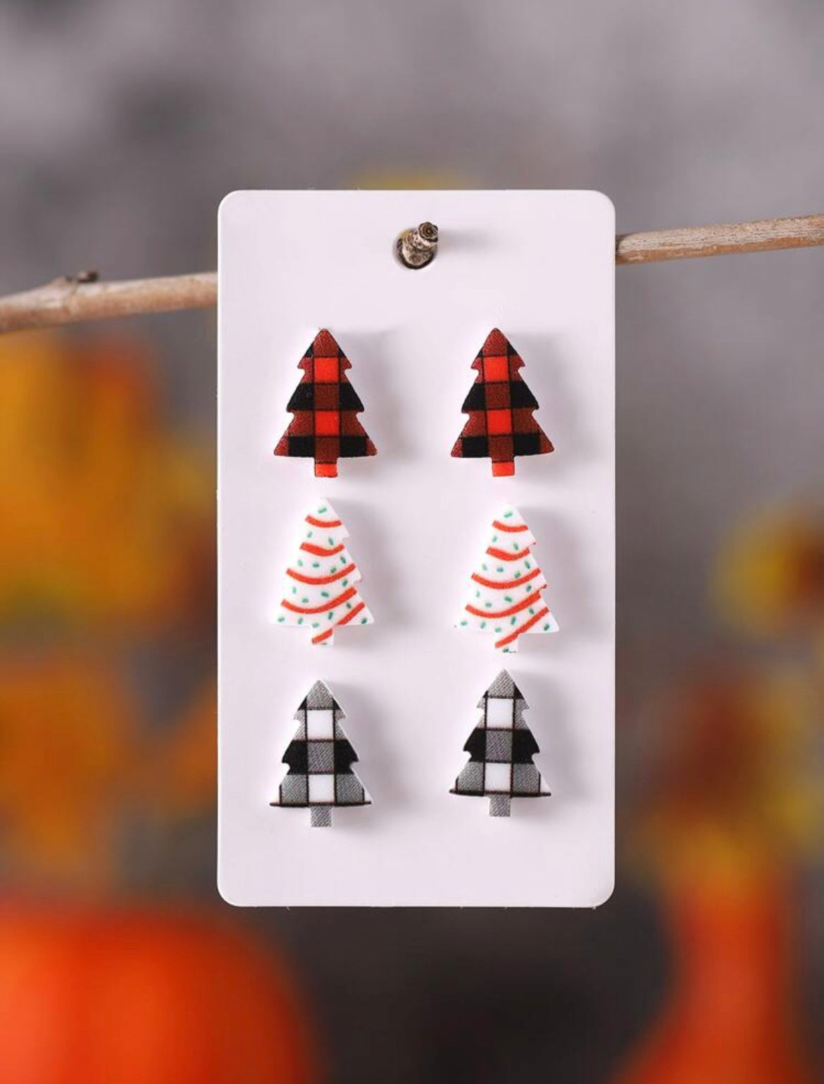 Set of 3 Christmas Tree Stud Earrings