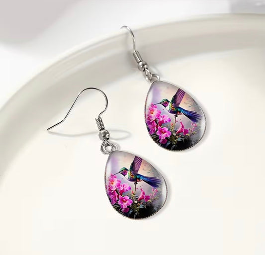 Beautiful Hummingbird Teardrop Earrings